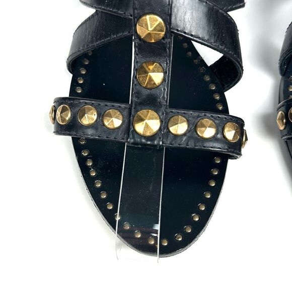 NWOB Miu Miu Prada Studded T-Strap Gladiator Sandal Black Leather 38 US 8 - Picture 8 of 13